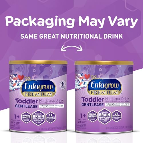 Enfagrow Premium Gentlease Toddler Nutritional Drink, Omega-3 DHA for Brain Support, Prebiotics & Vitamins for Immune Health, Non-GMO, 29.1 Oz Can, Pack of 4, Total 116.4 Oz