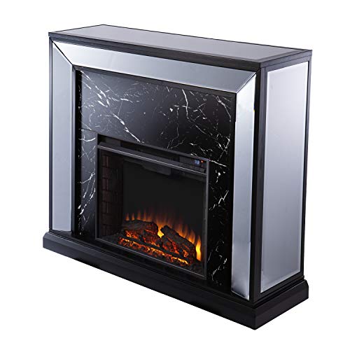 SEI Furniture Trandling Mirrored Faux Marble Fireplace, Antique Silver/Black/Mirror