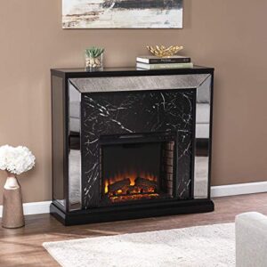 SEI Furniture Trandling Mirrored Faux Marble Fireplace, Antique Silver/Black/Mirror