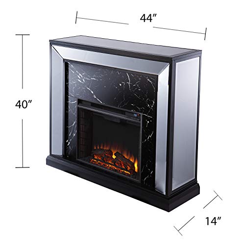 SEI Furniture Trandling Mirrored Faux Marble Fireplace, Antique Silver/Black/Mirror