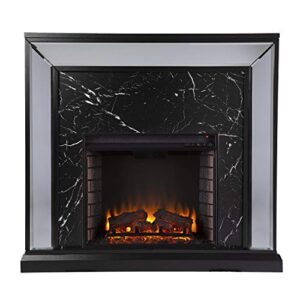 SEI Furniture Trandling Mirrored Faux Marble Fireplace, Antique Silver/Black/Mirror