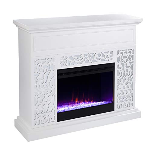 SEI Furniture Wansford Color Changing Fireplace, White/Mirror