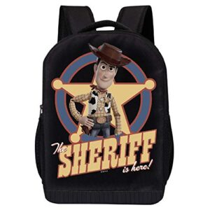 disney toy story black backpack - buzz lightyear, woody, forky - 17 inch air mesh padded bag (woody)