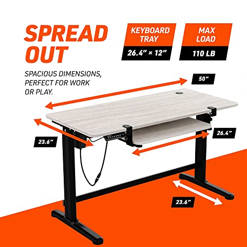 Truweo Adjustable Electric Standing Desk – 50 x 23.6 inches Sit to Stand Office Desk with Cable and Sliding Keyboard Tray – 3 Controlled Memory Height Settings – Anti-Scratch Surface – Grey