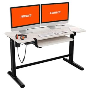 Truweo Adjustable Electric Standing Desk – 50 x 23.6 inches Sit to Stand Office Desk with Cable and Sliding Keyboard Tray – 3 Controlled Memory Height Settings – Anti-Scratch Surface – Grey