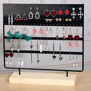 Sooyee Metal Earring Holder and Jewelry Organizer,Jewelry Rack Display Classic Stand with Wood Base Tray,6 Layer 144 Holes for Hanging Earrings Piercings,Ear Stud,Black