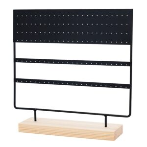 Sooyee Metal Earring Holder and Jewelry Organizer,Jewelry Rack Display Classic Stand with Wood Base Tray,6 Layer 144 Holes for Hanging Earrings Piercings,Ear Stud,Black