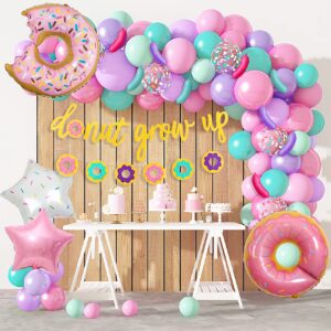 donut birthday party decorations, 116pcs donut balloons garland grow up party supplies donut banner pink blue confetti pearlescent foil balloons for sweet birthday party baby shower decorations