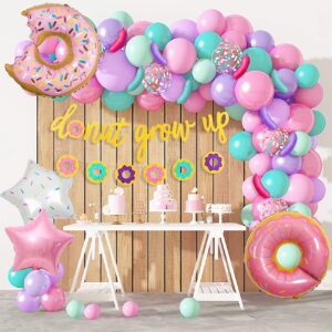 Donut Birthday Party Decorations, 116Pcs Donut Balloons Garland Grow Up Party Supplies Donut Banner Pink Blue Confetti Pearlescent Foil Balloons for Sweet Birthday Party Baby Shower Decorations