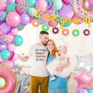 Donut Birthday Party Decorations, 116Pcs Donut Balloons Garland Grow Up Party Supplies Donut Banner Pink Blue Confetti Pearlescent Foil Balloons for Sweet Birthday Party Baby Shower Decorations