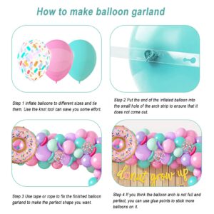 Donut Birthday Party Decorations, 116Pcs Donut Balloons Garland Grow Up Party Supplies Donut Banner Pink Blue Confetti Pearlescent Foil Balloons for Sweet Birthday Party Baby Shower Decorations