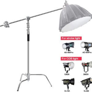 Sokani C Stand with Boom Arm [2023 New Upgrade Version] 100% Metal Max 10.8ft/330cm Adjustable Reflector Stand 4.2ft/128cm Holding Arm and 2 Pieces Grip Head, Bag Sandbag, Fish Mouth Clip included