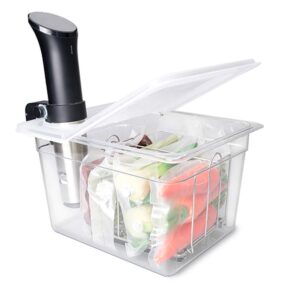 everie sous vide container 12 quarts with universal collapsible hinged lid, compatible with anova all models, breville joule, wancle, instant pot cookers (container with plastic lid and rack)