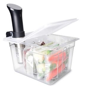 Everie Sous Vide Container 12 Quarts with Universal Collapsible Hinged Lid, Compatible with Anova All Models, Breville Joule, Wancle, Instant Pot Cookers (Container with Plastic Lid and Rack)