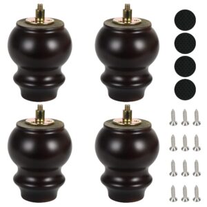 ctopogo wooden round gourd furniture legs 4 inch set of 4 mid-century modern sofa couch chair armchair night stand recliner dresser cabinet feet legs with pre-drilled bolts (4" / 10cm, walnut)