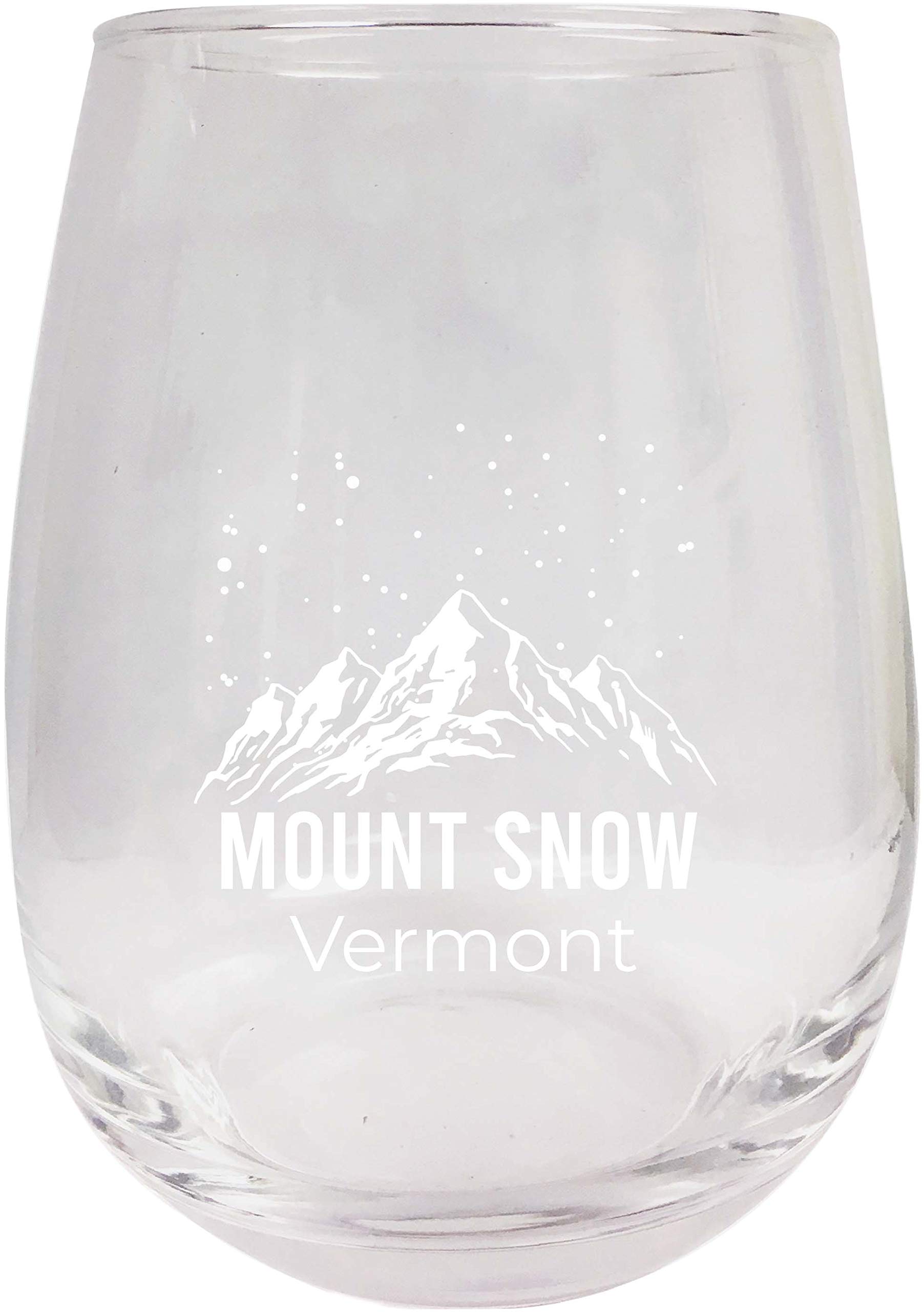 R and R Imports Mount Snow Vermont Ski Adventures Etched Stemless Wine Glass 15 oz 2-Pack