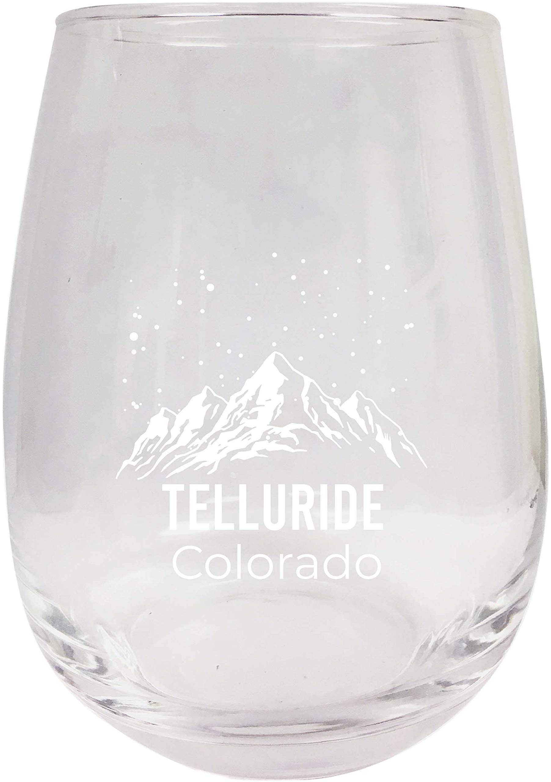 R and R Imports Telluride Colorado Ski Adventures Etched Stemless Wine Glass 15 oz 2-Pack