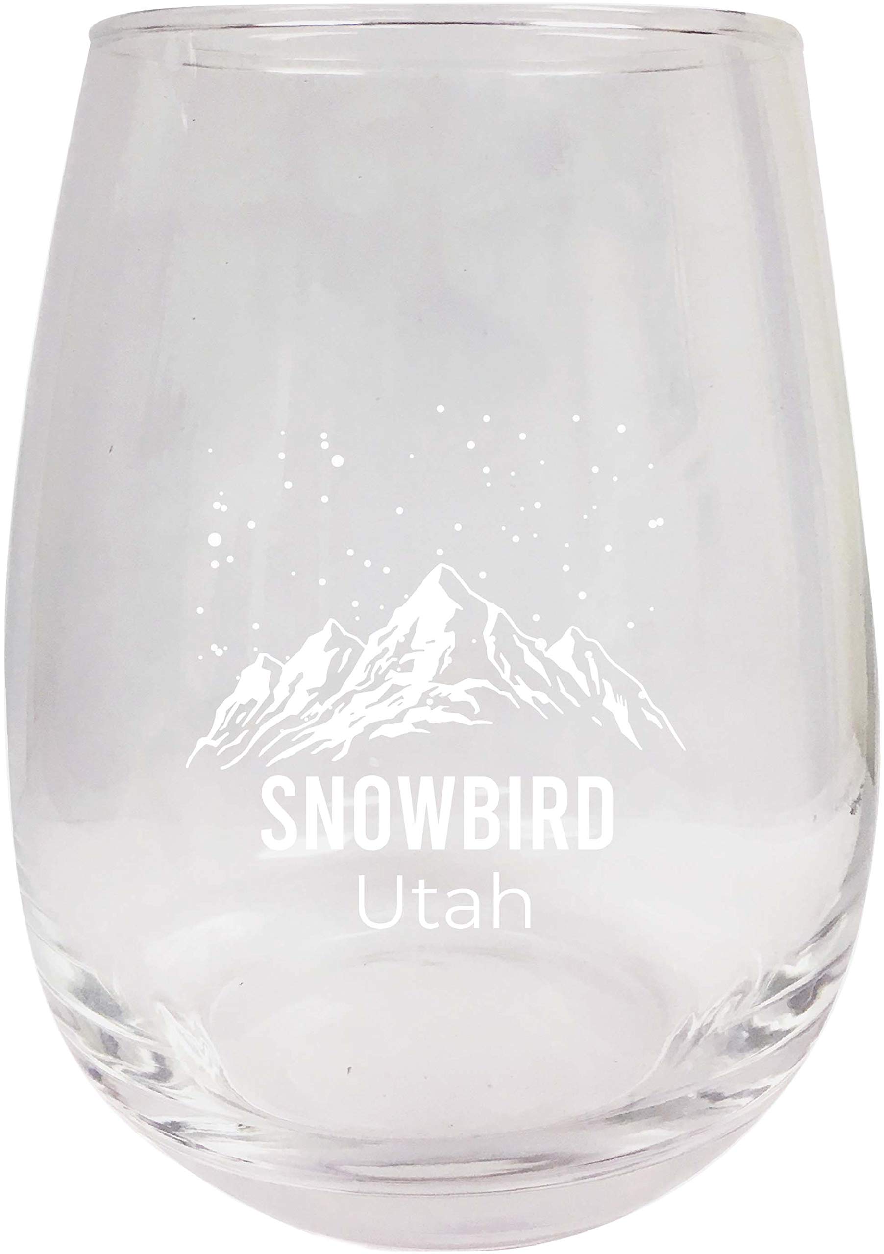 R and R Imports Snowbird Utah Ski Adventures Etched Stemless Wine Glass 15 oz 2-Pack