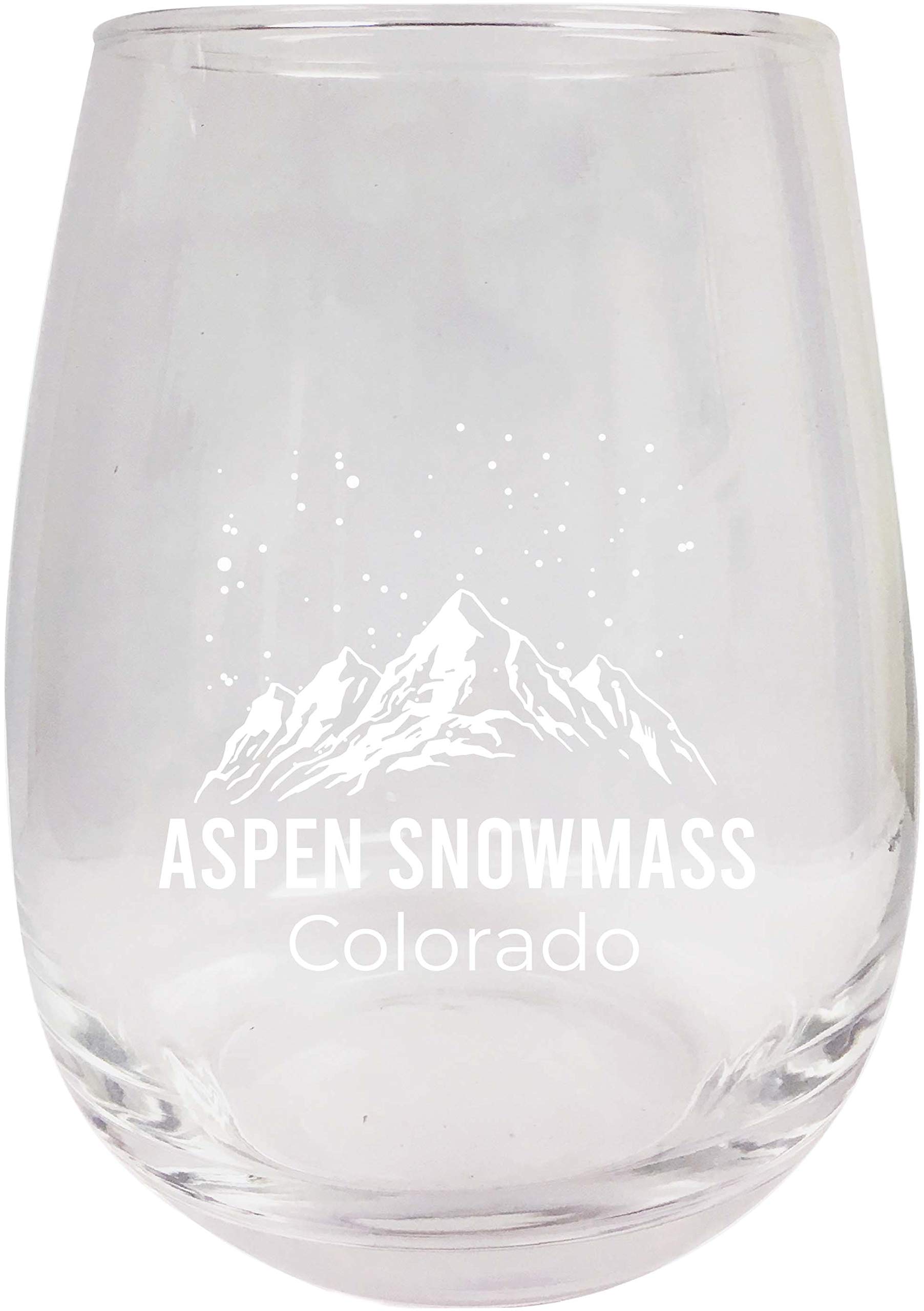 R and R Imports Aspen Snowmass Colorado Ski Adventures Etched Stemless Wine Glass 15 oz 2-Pack