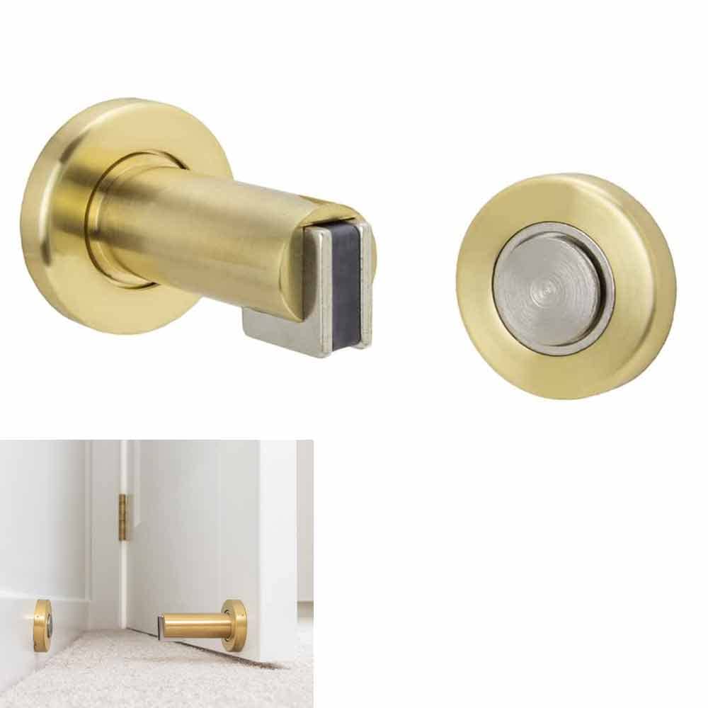 Magnetic Door Stopper Holder Flat Catch Doorstop Guard Office Fitting Screw Gold