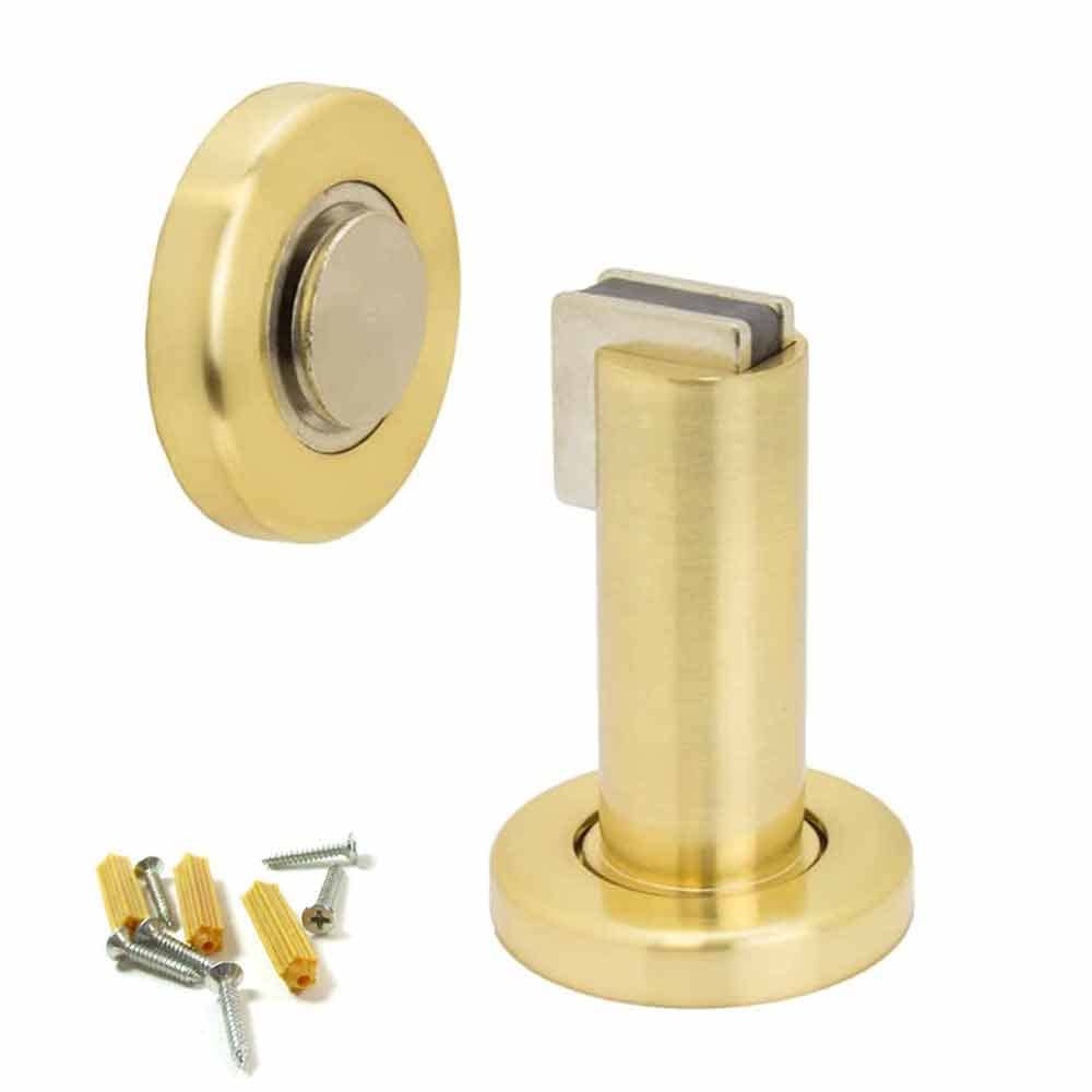 Magnetic Door Stopper Holder Flat Catch Doorstop Guard Office Fitting Screw Gold