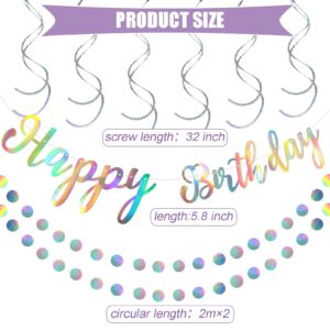 Zonon Happy Birthday Banner Iridescent Birthday Party Decoration Shiny Happy Birthday Sign Circle Garlands Holographic Hanging Dots Streamer Backdrop for Iridescent Birthday Party Favor Supplies