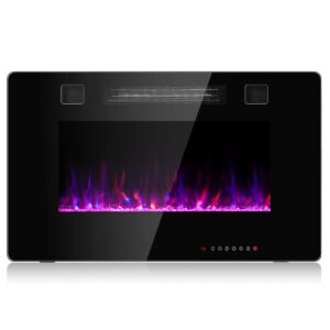 goflame 30 inch electric fireplace recessed and wall mounted, fireplace heater in-wall built with remote control, timer, touch screen, adjustable color