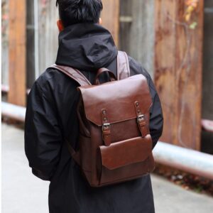 WEECOC Vintage Leather Backpack Casual Daypack for Men Women Laptop Bag Satchel Bags Unisex Satchel Bags Classic style (brown)