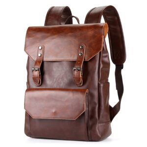 WEECOC Vintage Leather Backpack Casual Daypack for Men Women Laptop Bag Satchel Bags Unisex Satchel Bags Classic style (brown)