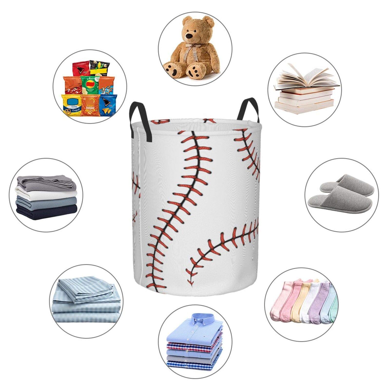 Foruidea Stylish Baseball Stitches Laces Print Laundry Basket,Laundry Hamper,Collapsible Storage Bin,Oxford Fabric Clothes Baskets,Nursery Hamper for Home,Office,Dorm,Gift Basket
