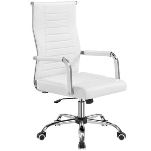 yaheetech high-back office desk chair executive task chair management chair pu leather chair height adjustable with ergonomic backrests for conference and home, white