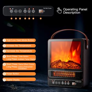 DORTALA 14.5" Mini Portable Electric Fireplace, 750W/1500W Tabletop Stove Heater with 3D Flame & Remote Control, Electric Fireplace Heater with Overheat Protection,12H Timer,Walnut