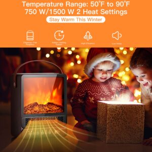 DORTALA 14.5" Mini Portable Electric Fireplace, 750W/1500W Tabletop Stove Heater with 3D Flame & Remote Control, Electric Fireplace Heater with Overheat Protection,12H Timer,Walnut