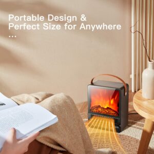 DORTALA 14.5" Mini Portable Electric Fireplace, 750W/1500W Tabletop Stove Heater with 3D Flame & Remote Control, Electric Fireplace Heater with Overheat Protection,12H Timer,Walnut