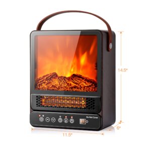 DORTALA 14.5" Mini Portable Electric Fireplace, 750W/1500W Tabletop Stove Heater with 3D Flame & Remote Control, Electric Fireplace Heater with Overheat Protection,12H Timer,Walnut