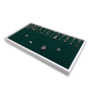 144 foam insert ring display tray (white tray, green foam) - 1 pack (14 ¾” x 8 ¼” x 1”) – merchandising/ jewelry display/ organizer/ multi purpose tray