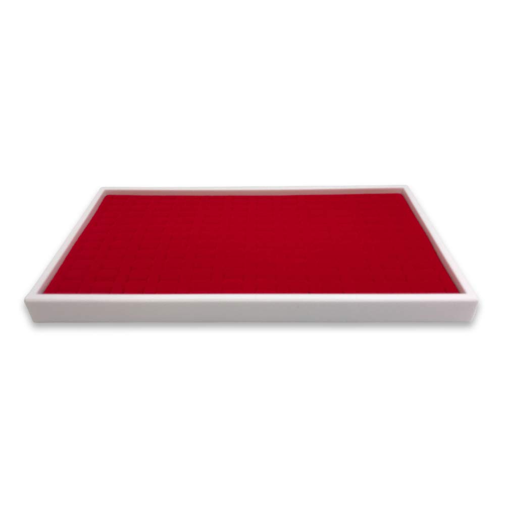 144 Foam Insert Ring Display Tray (White Tray, Red Foam) - 1 Pack (14 ¾” x 8 ¼” x 1”) – Merchandising/ Jewelry Display/ Organizer/ Multi Purpose Tray