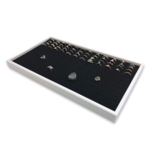 144 foam insert ring display tray (white tray, black foam) - 1 pack (14 ¾” x 8 ¼” x 1”) – merchandising/ jewelry display/ organizer/ multi purpose tray