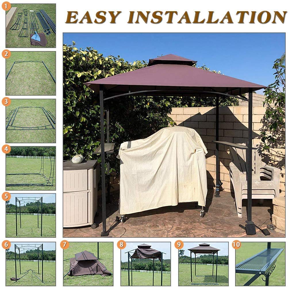 Gazebo Canopy Tent Grill Gazebo Patios Tent Outdoor Patio Shelter 8' X 5' Outdoor Heavy Duty Shelter Picnic BBQ Gazebo Double Canopy with Durable Steel Frame for Patio, Garden, Event - Brown