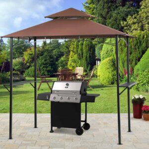 Gazebo Canopy Tent Grill Gazebo Patios Tent Outdoor Patio Shelter 8' X 5' Outdoor Heavy Duty Shelter Picnic BBQ Gazebo Double Canopy with Durable Steel Frame for Patio, Garden, Event - Brown