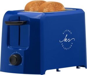kitchen selectives 2-slice toaster by select brands - premium bread & bagel toaster for kitchen appliances - features browning control & wide slots - electric toaster with cord wrap - cobalt blue