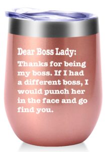 amzushome thanks for being my boss lady mug.boss day gifts office gifts.moving appreciation retirement birthday christmas gifts for female women boss lady wine tumbler(12oz rose gold)