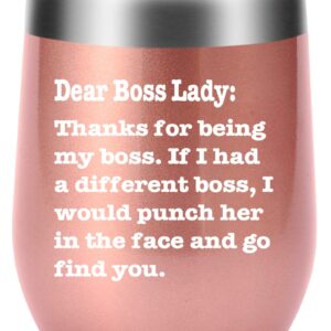 AMZUShome Thanks For Being My Boss Lady Mug.Boss Day Gifts Office Gifts.Moving Appreciation Retirement Birthday Christmas Gifts For Female Women Boss Lady Wine Tumbler(12oz Rose Gold)