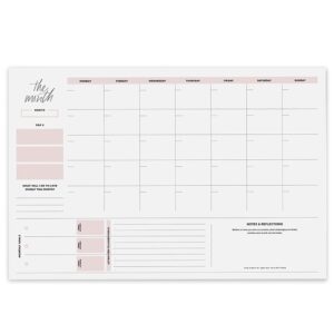 bliss collections monthly planner, simple pink self-care, undated desk calendar and planner for organizing and scheduling tasks, productivity tracker, goals, notes and to-do lists, 12"x18" (18 sheets)