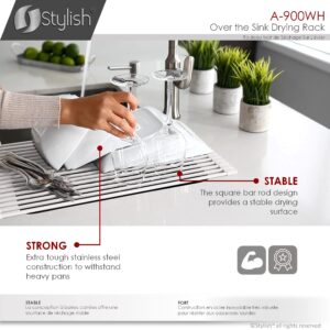 STYLISH Over The Sink Roll-Up Dish Drying Rack | Trivet | Heat Resistant | Drying Dishes and Rinsing Vegetables | White | A-900WH (White) Visit The Store