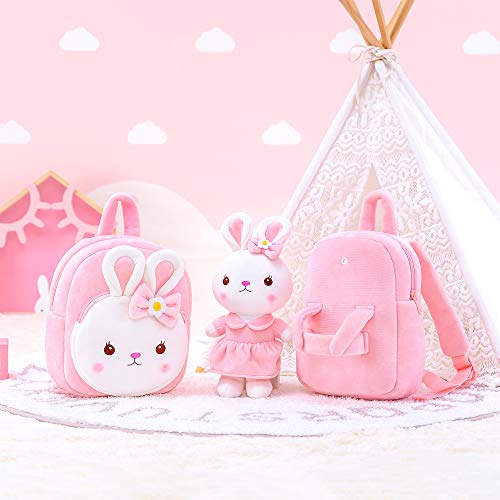 Gloveleya Kids Backpack Toddler Backpacks with Stuffed Bunny Toy Pink 9''…