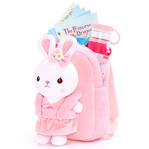 Gloveleya Kids Backpack Toddler Backpacks with Stuffed Bunny Toy Pink 9''…