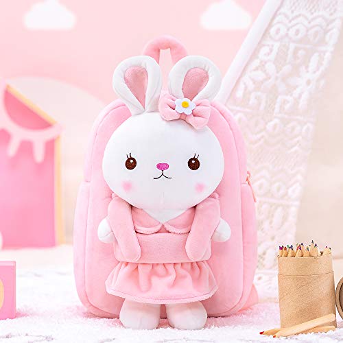 Gloveleya Kids Backpack Toddler Backpacks with Stuffed Bunny Toy Pink 9''…