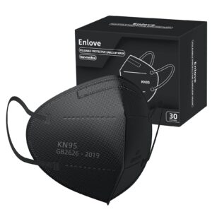 enlove kn95 face mask black 30 pack, 5-layer filter efficiency≥95% face masks