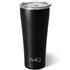 swig life xl 32oz tumbler, insulated coffee tumbler with lid, cup holder friendly, dishwasher safe, stainless steel, extra large travel mugs insulated for hot and cold drinks (black)